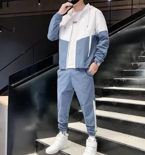 Men's Casual Tracksuit – Hooded Jacket & Jogger Pants 2-Piece Sportswear Set for Running, Hip Hop, and Fitness