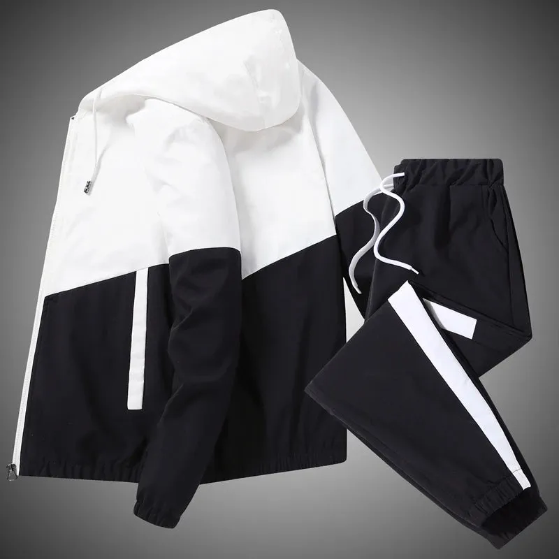 Men's Casual Tracksuit – Hooded Jacket & Jogger Pants 2-Piece Sportswear Set for Running, Hip Hop, and Fitness