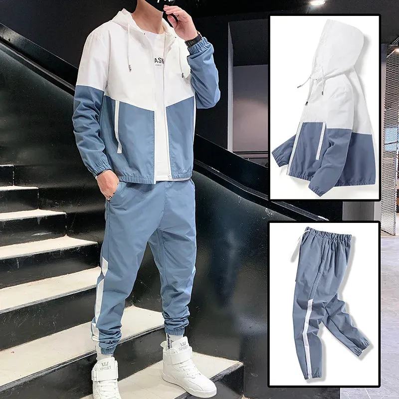 Men's Casual Tracksuit – Hooded Jacket & Jogger Pants 2-Piece Sportswear Set for Running, Hip Hop, and Fitness
