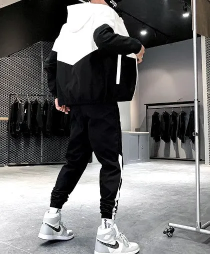 Men's Casual Tracksuit – Hooded Jacket & Jogger Pants 2-Piece Sportswear Set for Running, Hip Hop, and Fitness