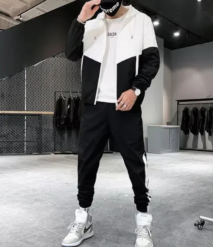 Men's Casual Tracksuit – Hooded Jacket & Jogger Pants 2-Piece Sportswear Set for Running, Hip Hop, and Fitness