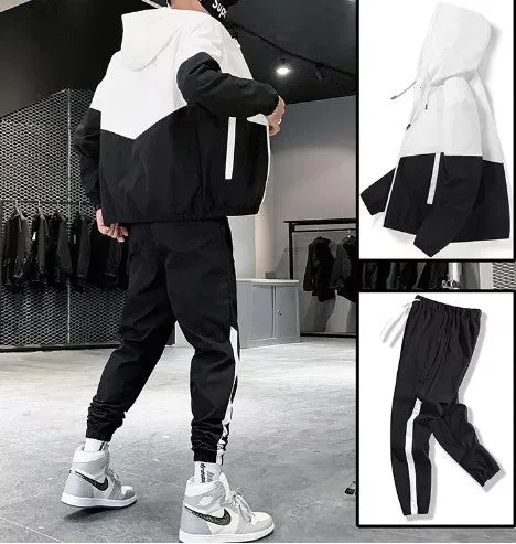 Men's Casual Tracksuit – Hooded Jacket & Jogger Pants 2-Piece Sportswear Set for Running, Hip Hop, and Fitness