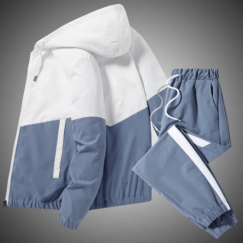Men's Casual Tracksuit – Hooded Jacket & Jogger Pants 2-Piece Sportswear Set for Running, Hip Hop, and Fitness