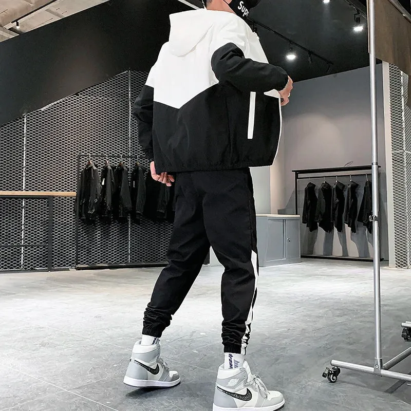 Men's Casual Tracksuit – Hooded Jacket & Jogger Pants 2-Piece Sportswear Set for Running, Hip Hop, and Fitness