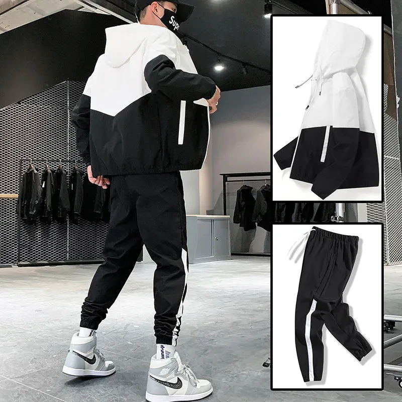 Men's Casual Tracksuit – Hooded Jacket & Jogger Pants 2-Piece Sportswear Set for Running, Hip Hop, and Fitness