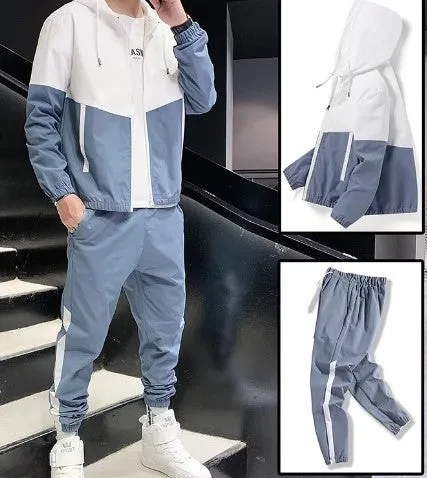 Men's Casual Tracksuit – Hooded Jacket & Jogger Pants 2-Piece Sportswear Set for Running, Hip Hop, and Fitness