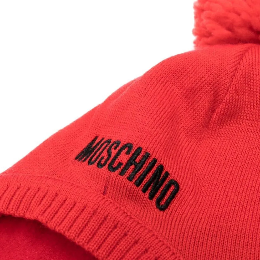 Moschino Baby Kids Logo Pom-Pom Knit Hat - Poppy Red