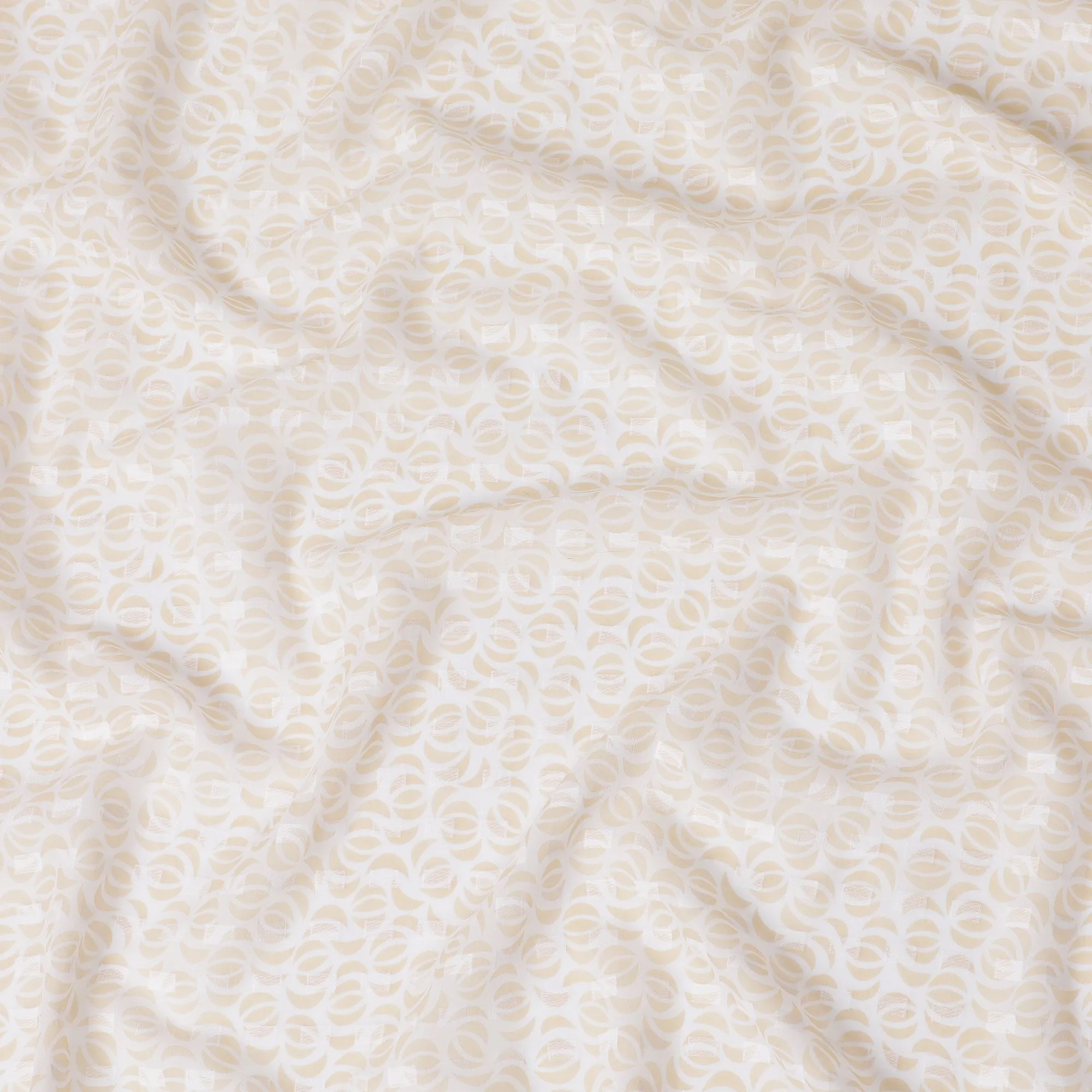 Off white uragiri cotton voile fabric with same tone jacquard having latte beige print in abstract design-D17034