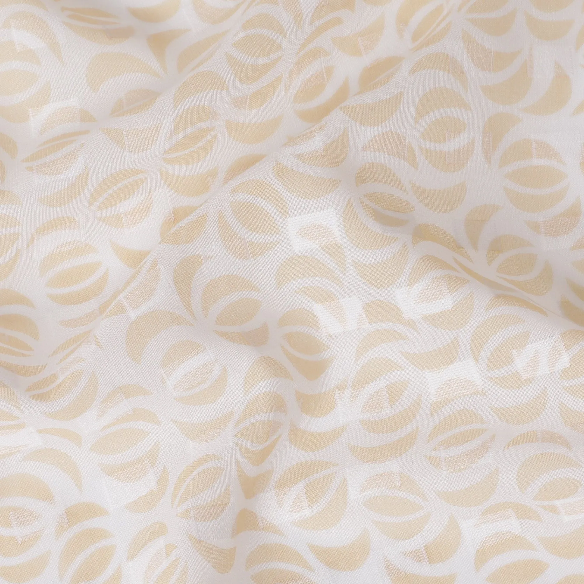 Off white uragiri cotton voile fabric with same tone jacquard having latte beige print in abstract design-D17034