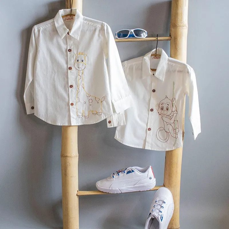 Organic Cotton Embroidered Formal Shirt- Frosty Monkey