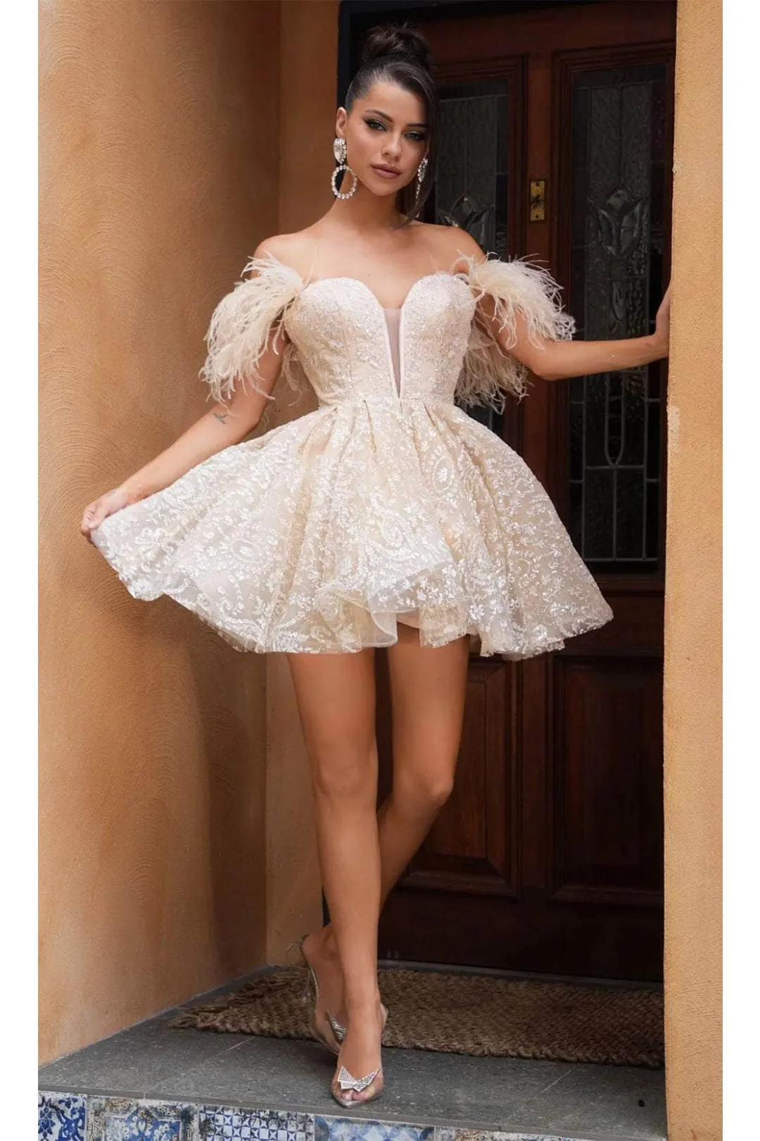 Portia and Scarlett PS24764 -short- Off-Shoulder Cocktail Dress with Embellishments