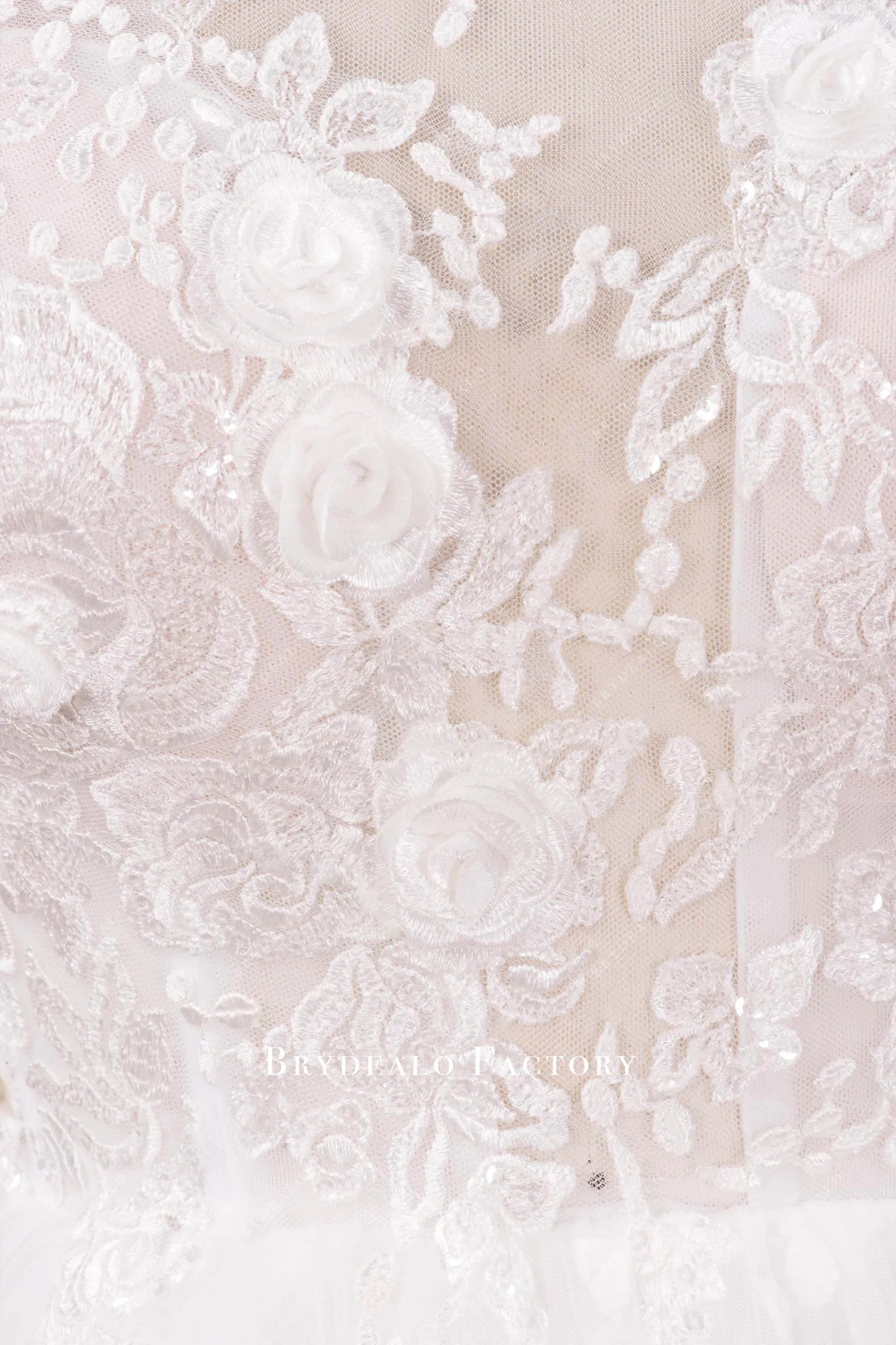 Romantic 3D Lace Tulle Sleeveless Puffy A-line Bridal Gown