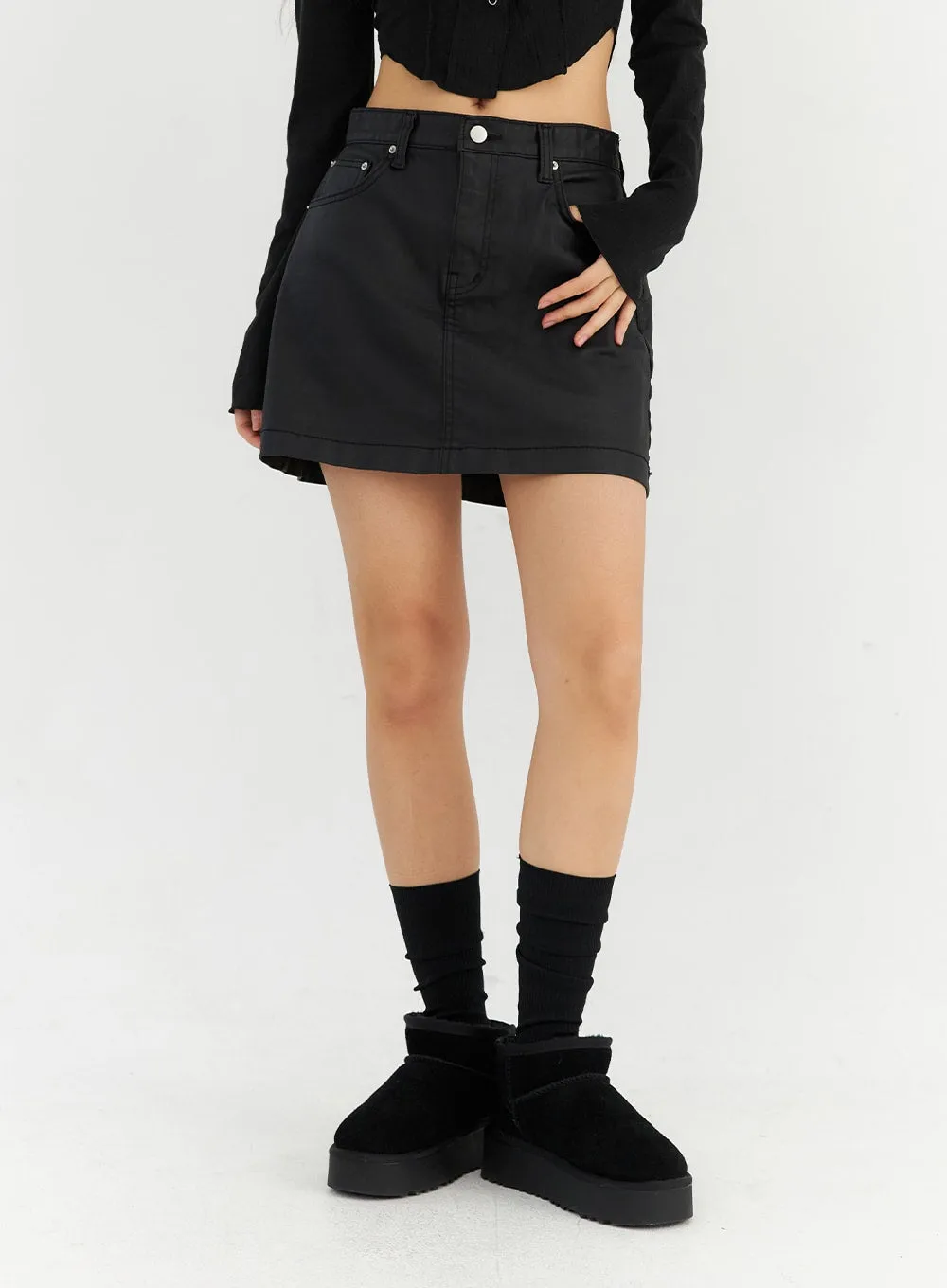 Simple Faux Leather Mini Skirt CN303