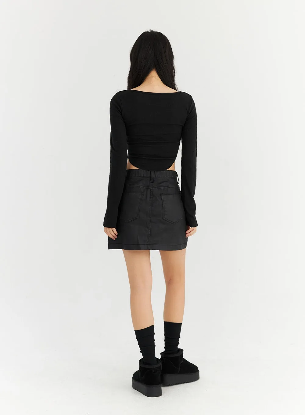 Simple Faux Leather Mini Skirt CN303