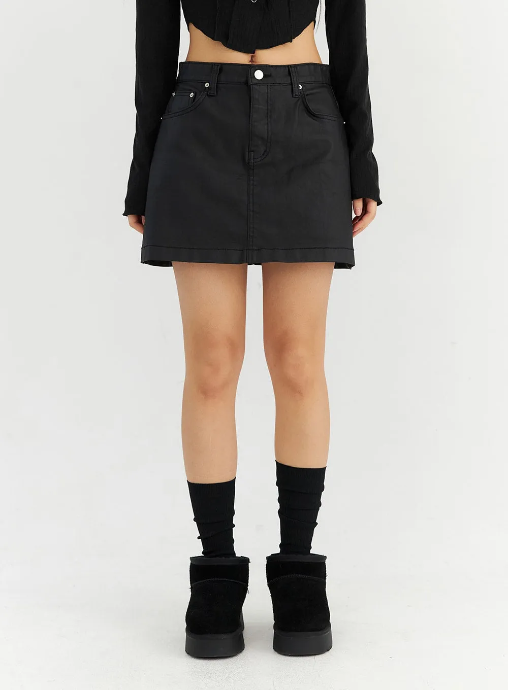 Simple Faux Leather Mini Skirt CN303