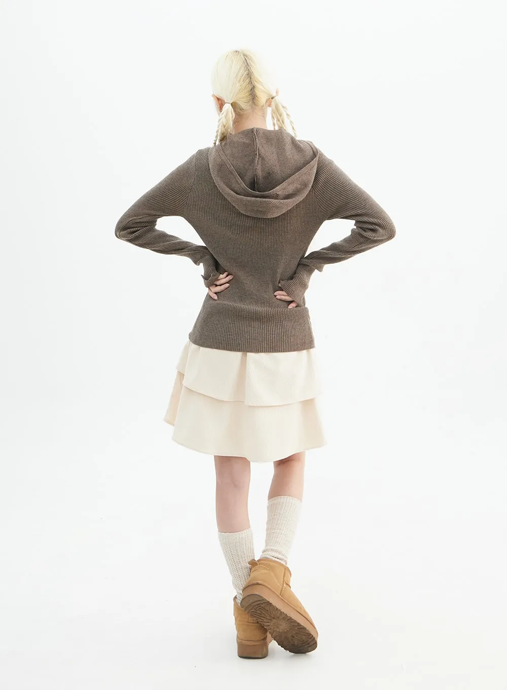 Slim Fit Knit Hoodie Top IN330