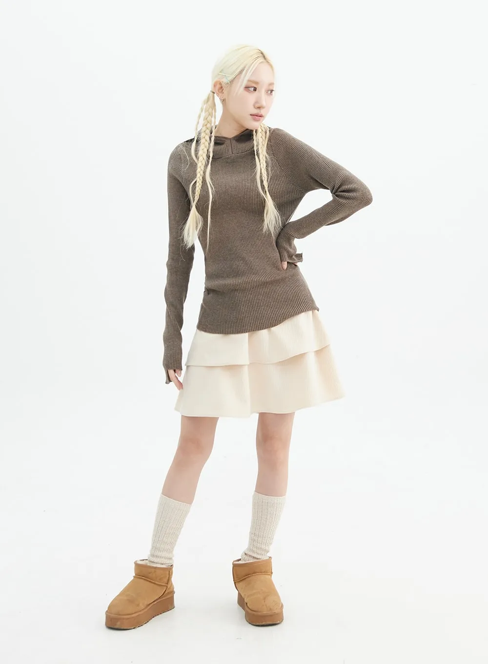 Slim Fit Knit Hoodie Top IN330