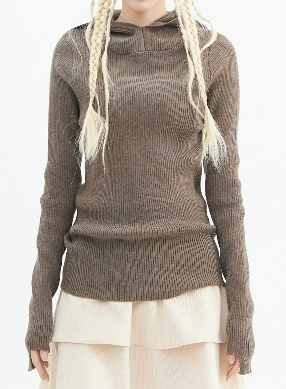 Slim Fit Knit Hoodie Top IN330