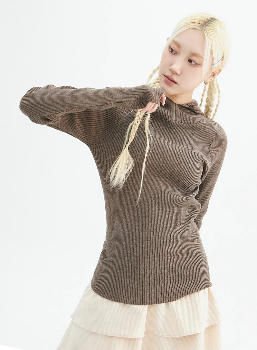 Slim Fit Knit Hoodie Top IN330