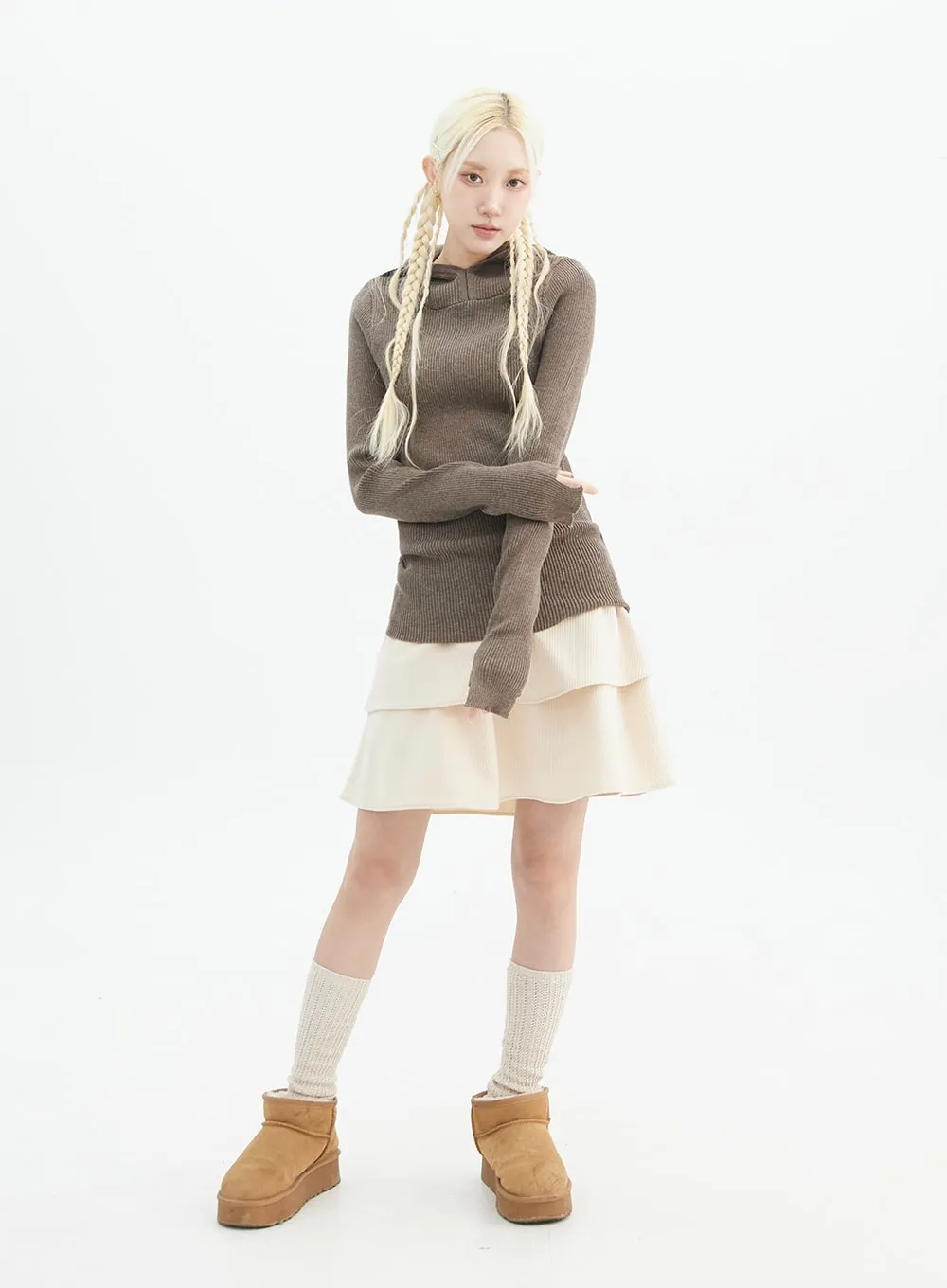 Slim Fit Knit Hoodie Top IN330