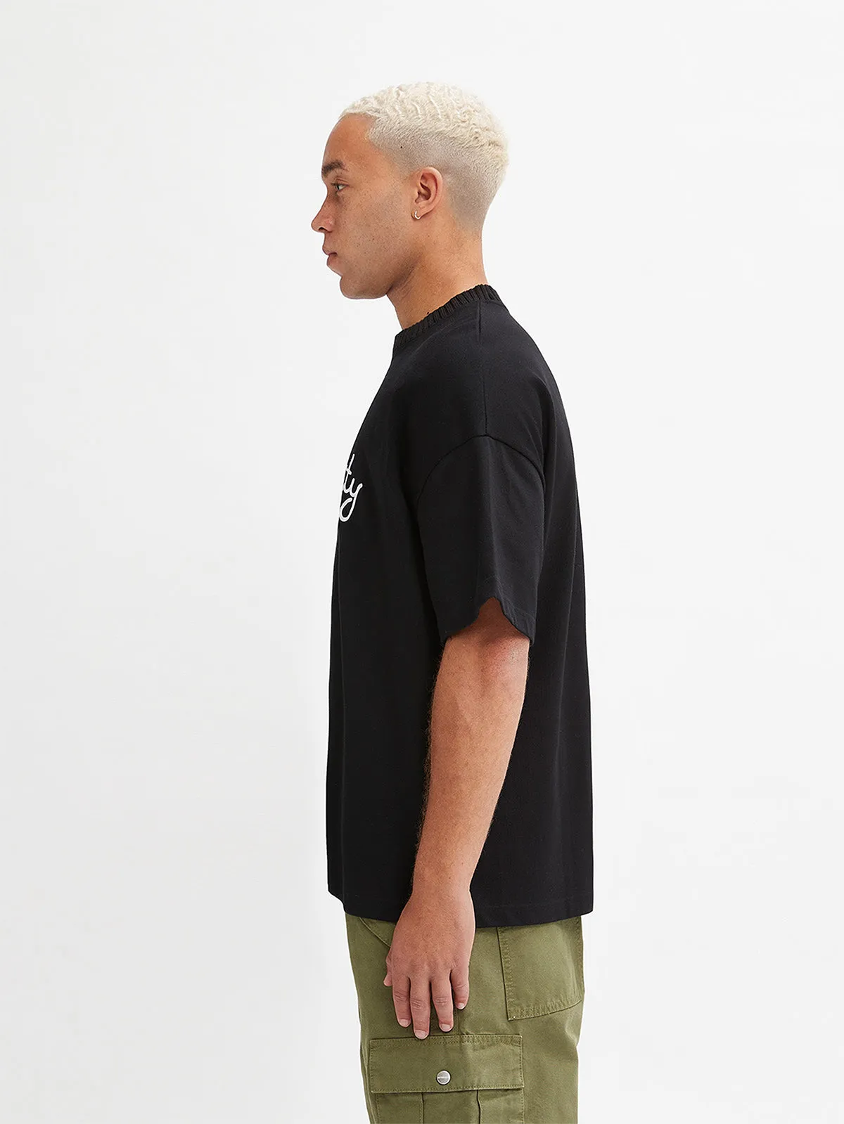 T-SHIRT WITH KNITTED COLLAR - BLACK