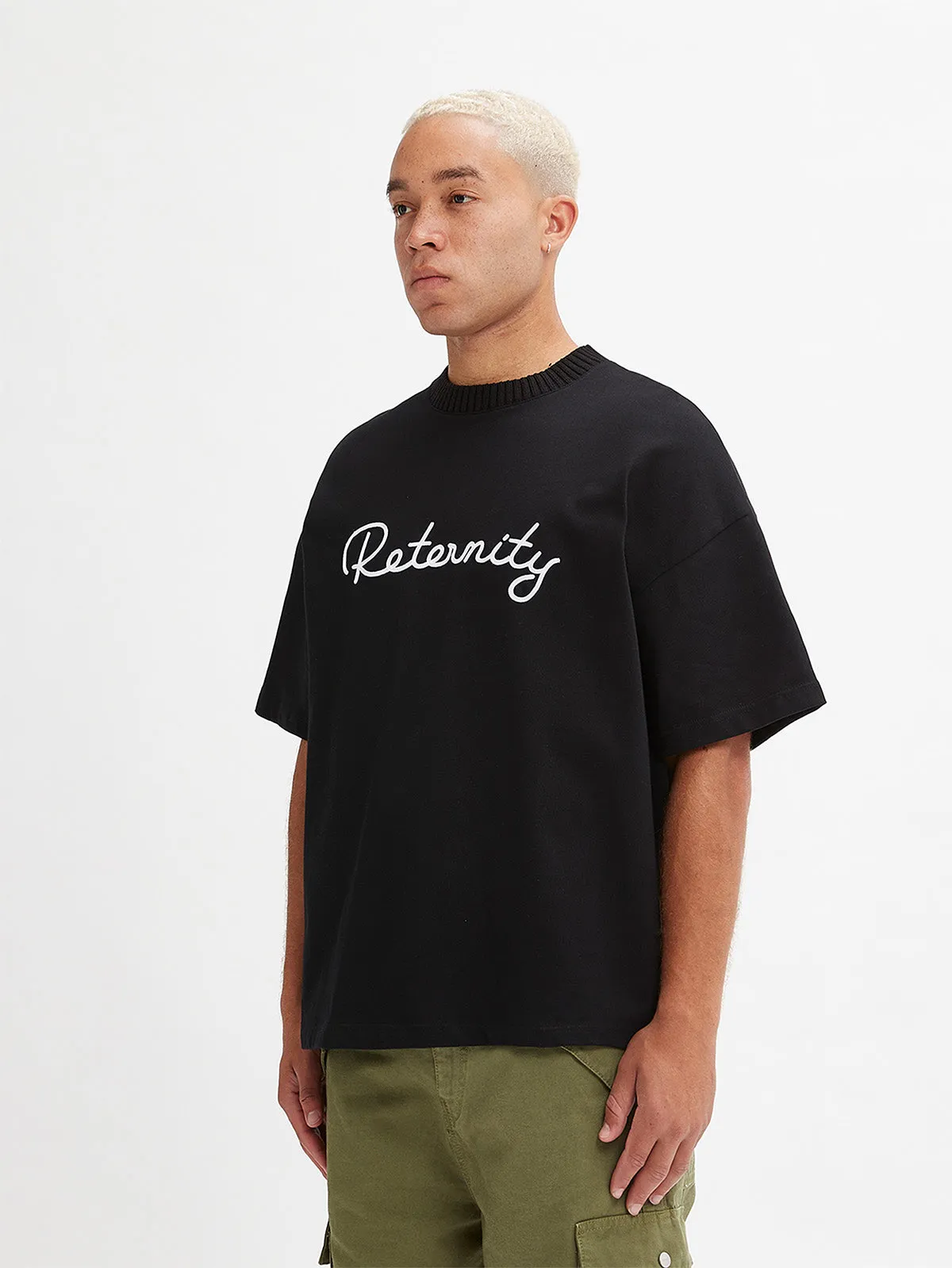 T-SHIRT WITH KNITTED COLLAR - BLACK