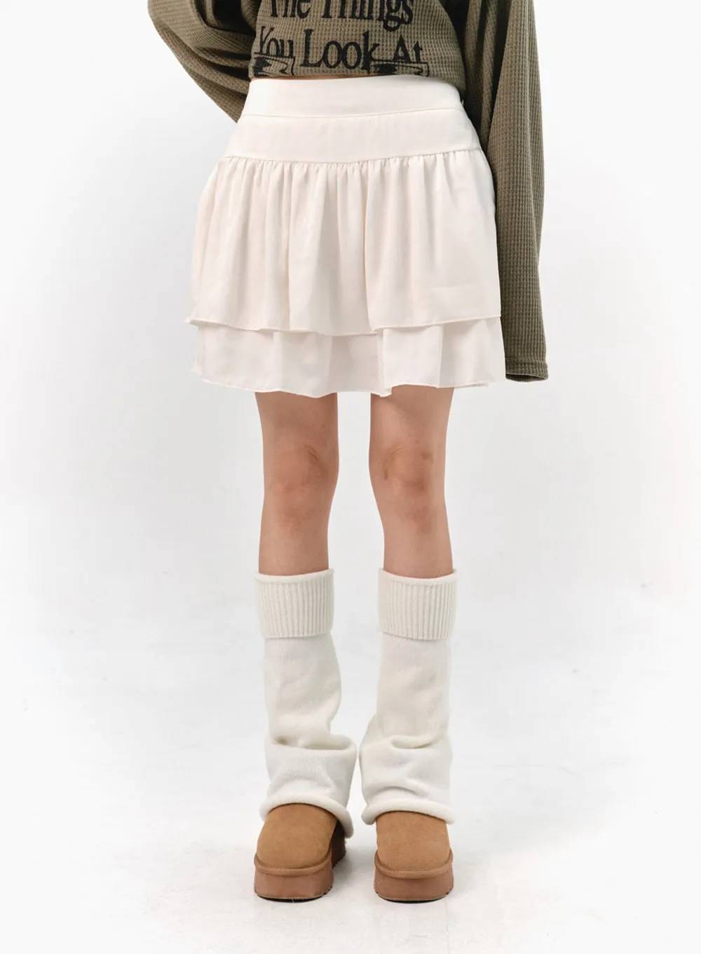 Tiered Elastic Band Mini Skirt IS322