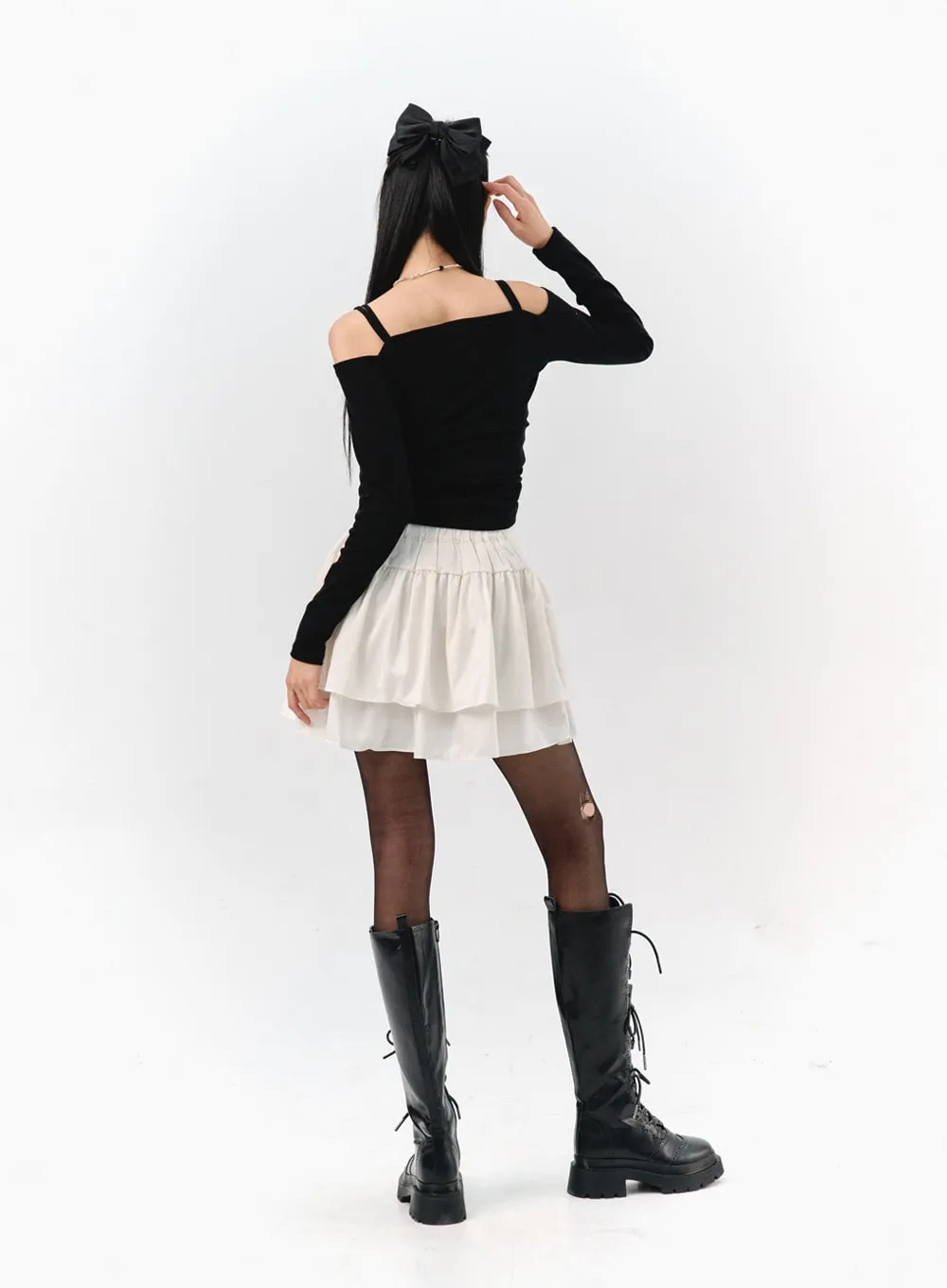 Tiered Elastic Band Mini Skirt IS322