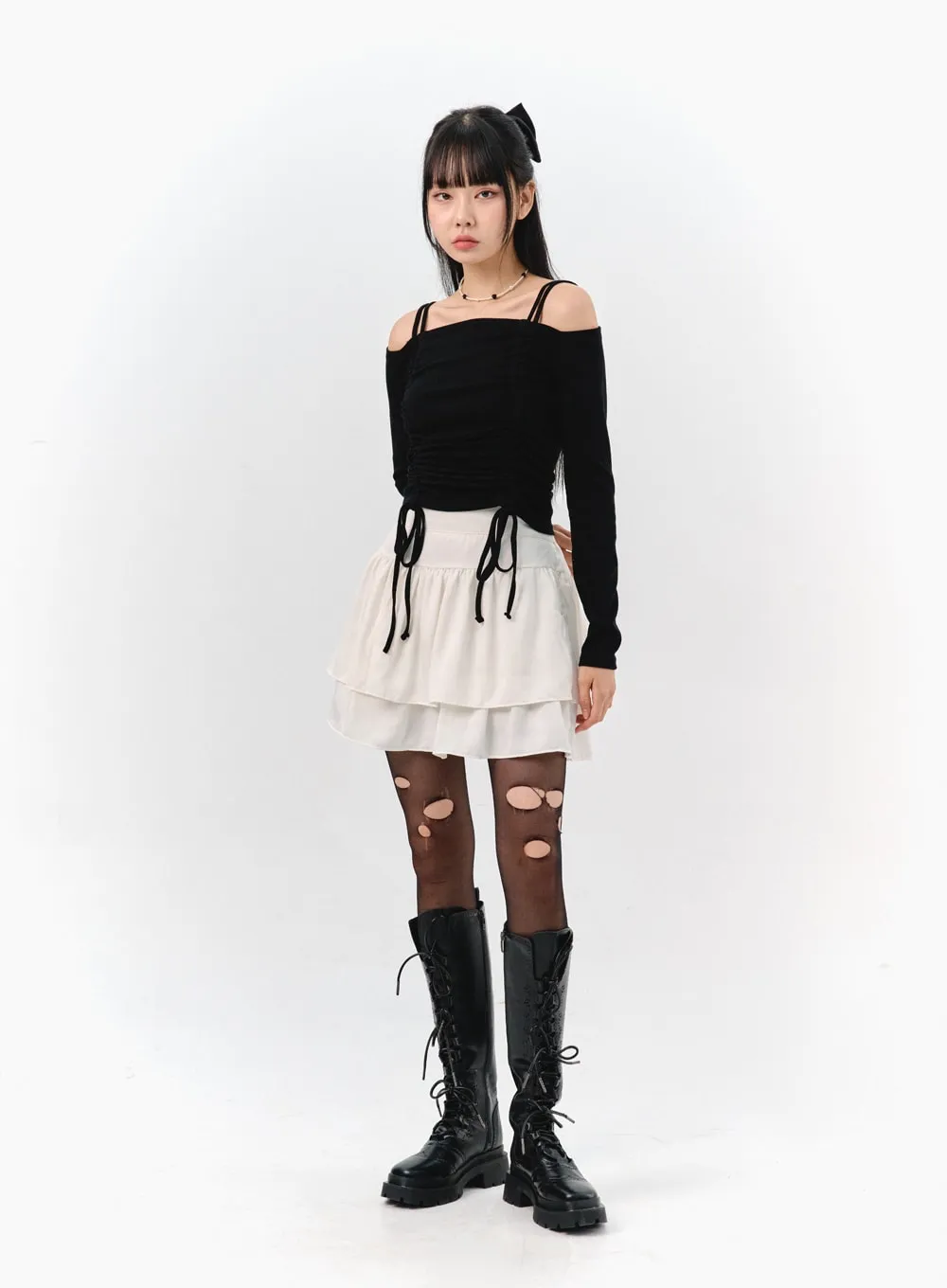 Tiered Elastic Band Mini Skirt IS322