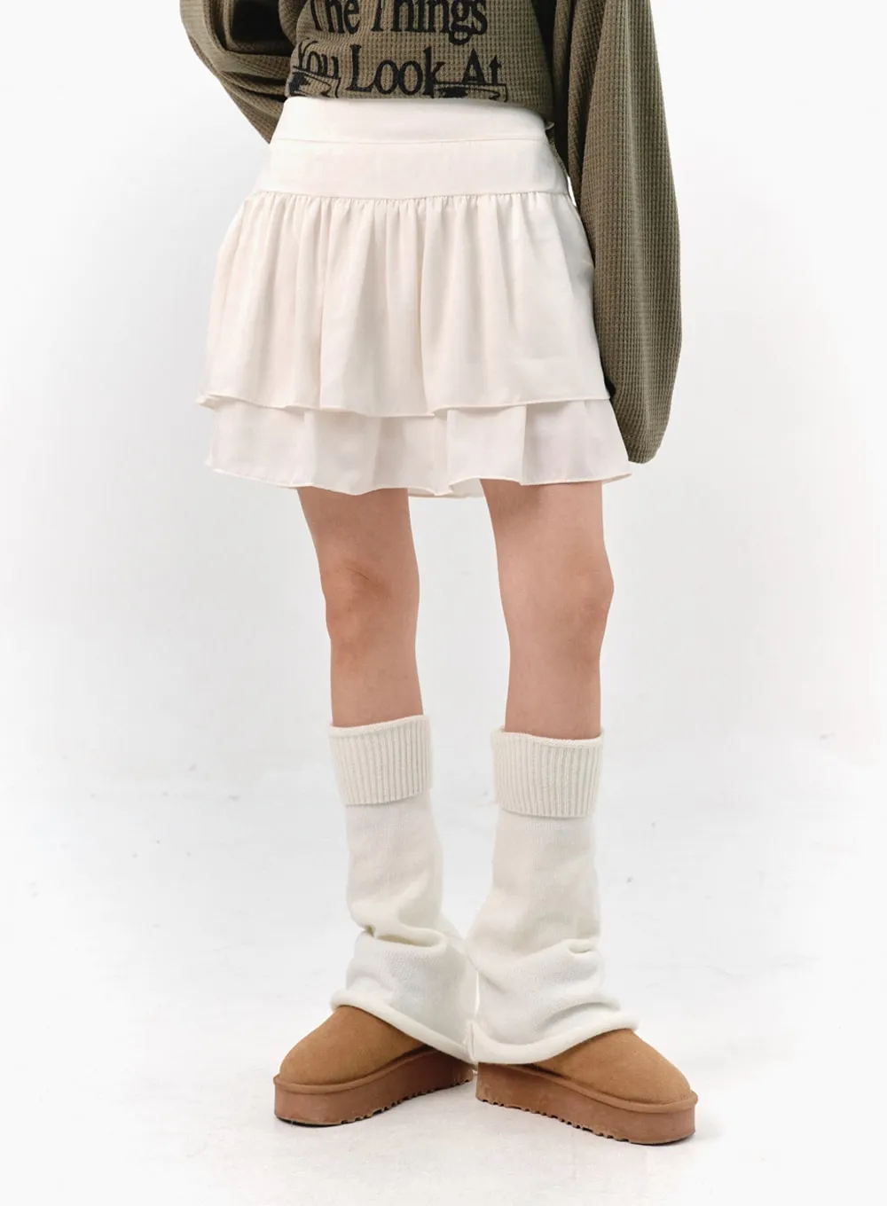 Tiered Elastic Band Mini Skirt IS322