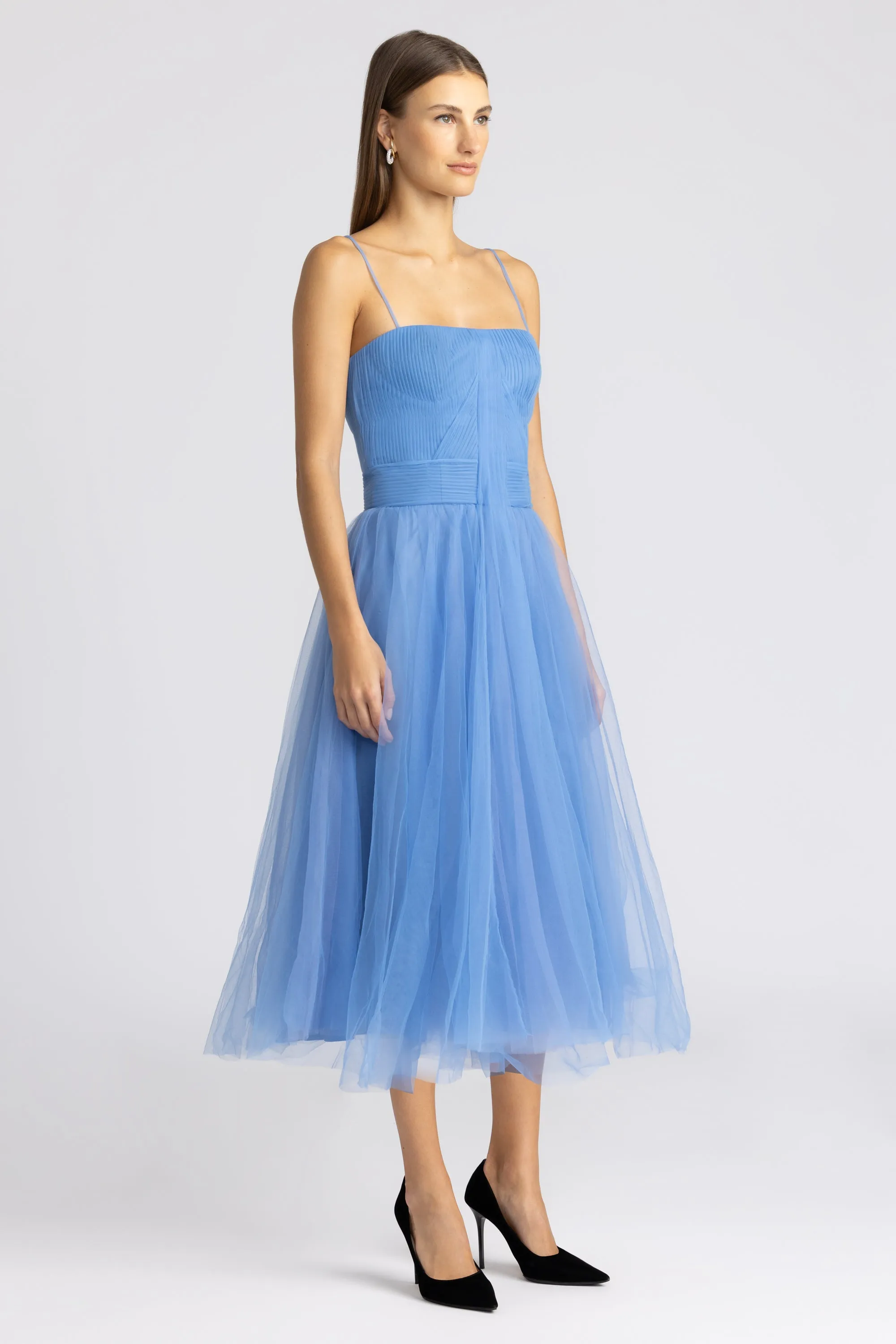 TULLE MIDI DRESS W/ CORSET DETAIL