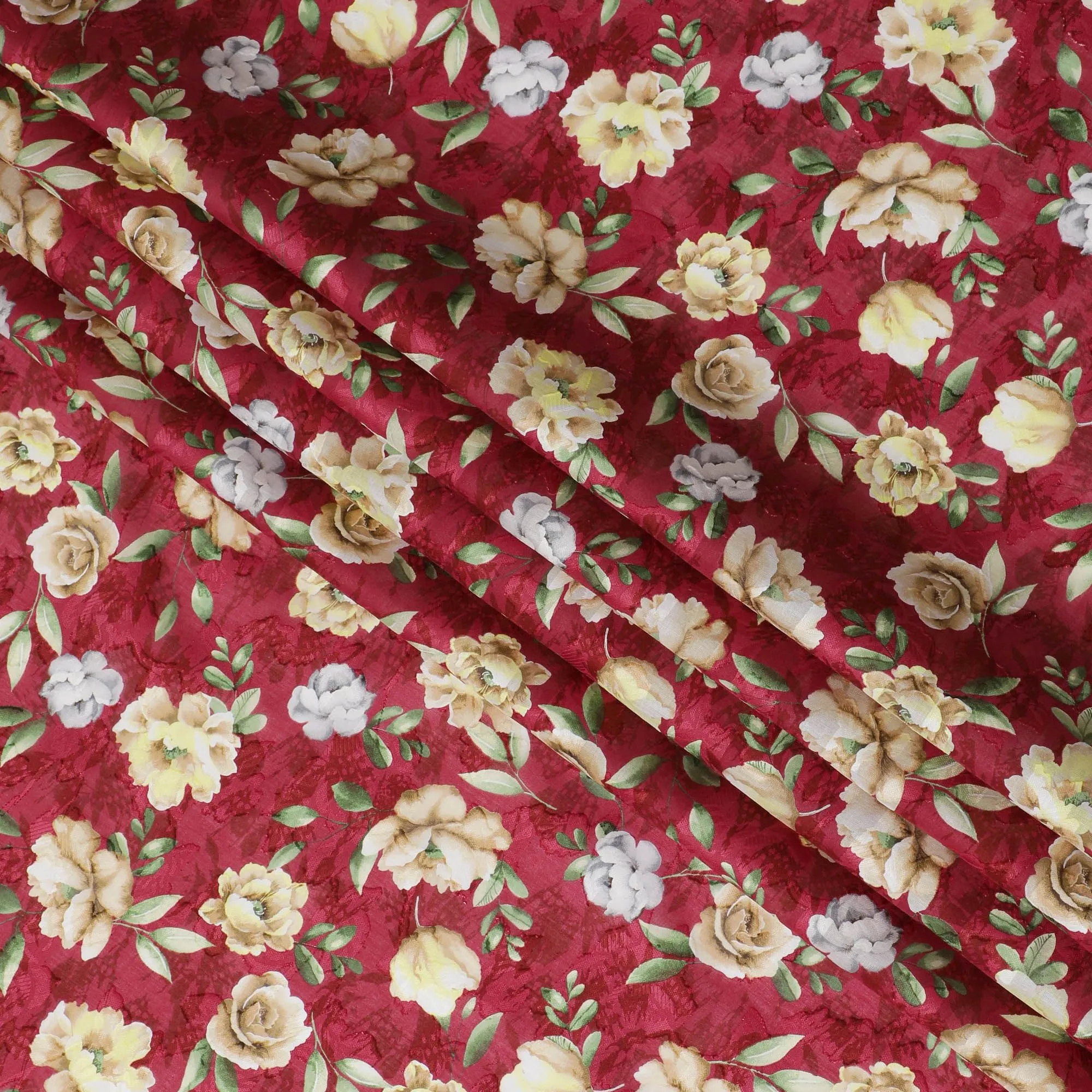 Uragiri Cotton Voile Fabric - Rich Wine Red with Classic Floral Motif, 110 cm Wide, Japanese Import-D17732