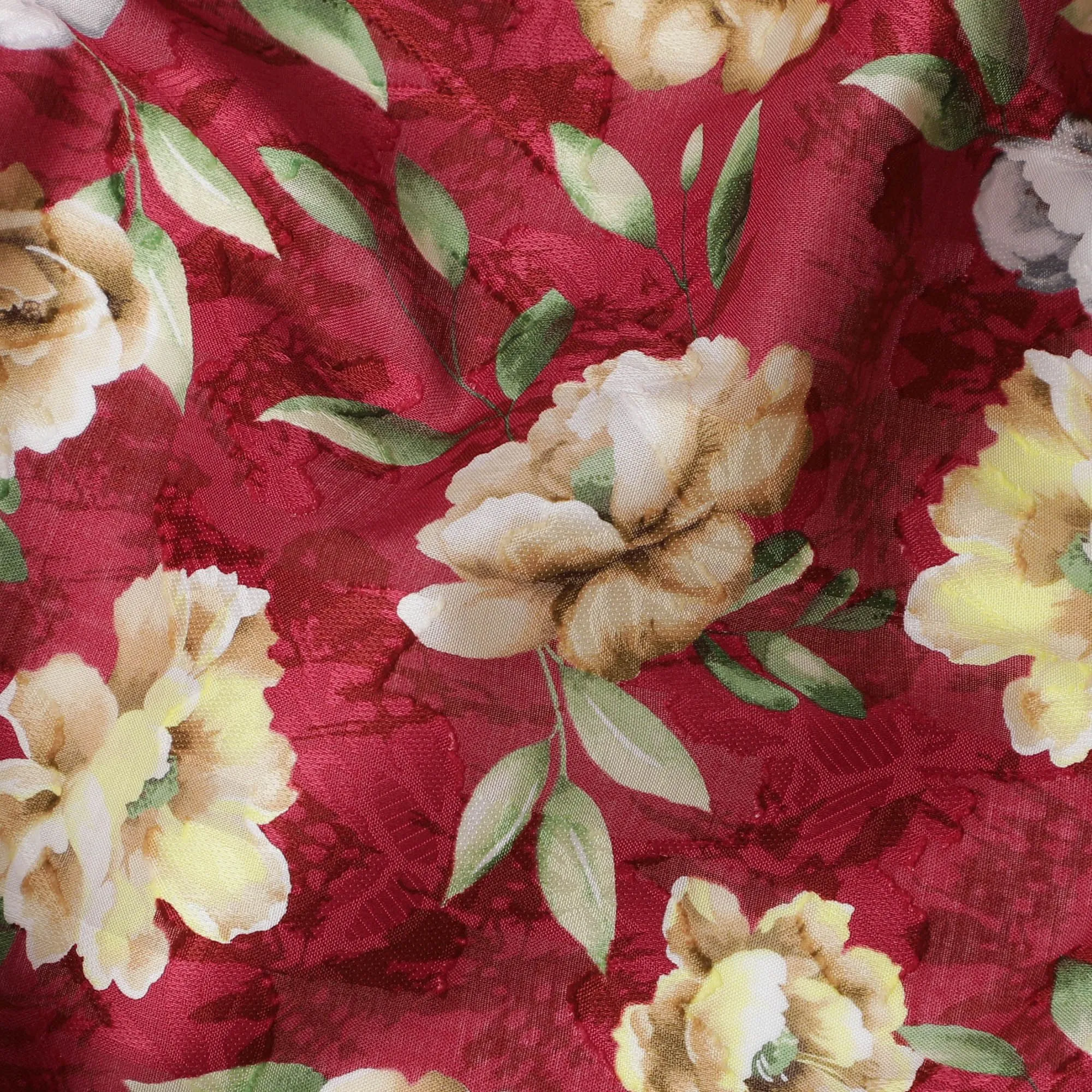 Uragiri Cotton Voile Fabric - Rich Wine Red with Classic Floral Motif, 110 cm Wide, Japanese Import-D17732