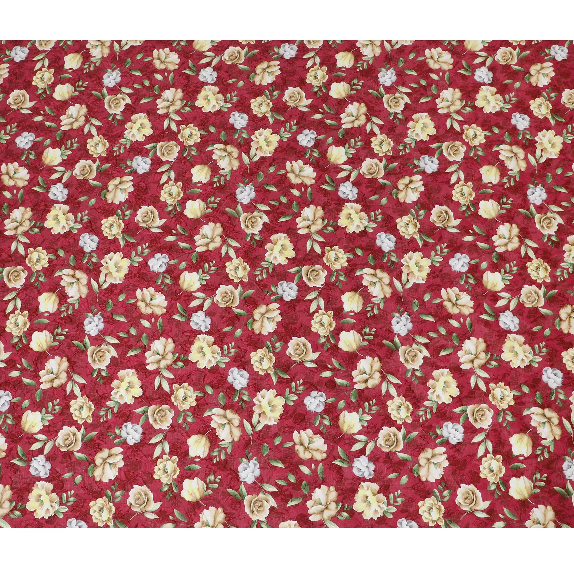 Uragiri Cotton Voile Fabric - Rich Wine Red with Classic Floral Motif, 110 cm Wide, Japanese Import-D17732