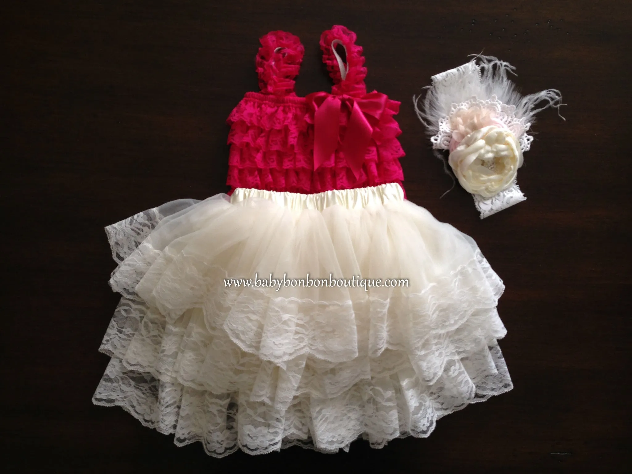 Vintage Lace Romper and Fluffy Lace Skirt with Headband