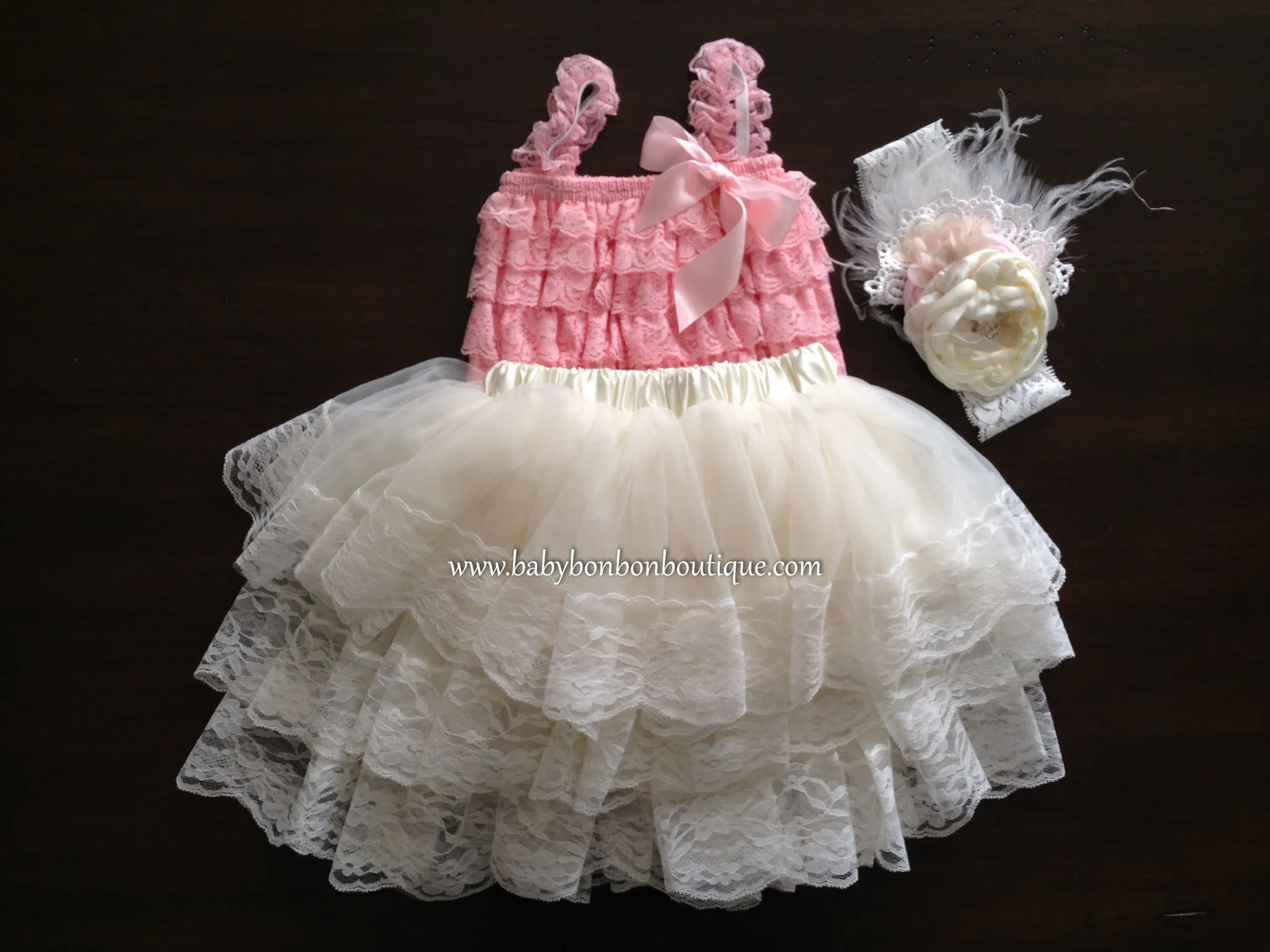 Vintage Lace Romper and Fluffy Lace Skirt with Headband