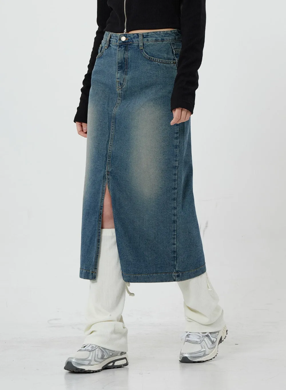 Washing Denim Long Skirt CS19