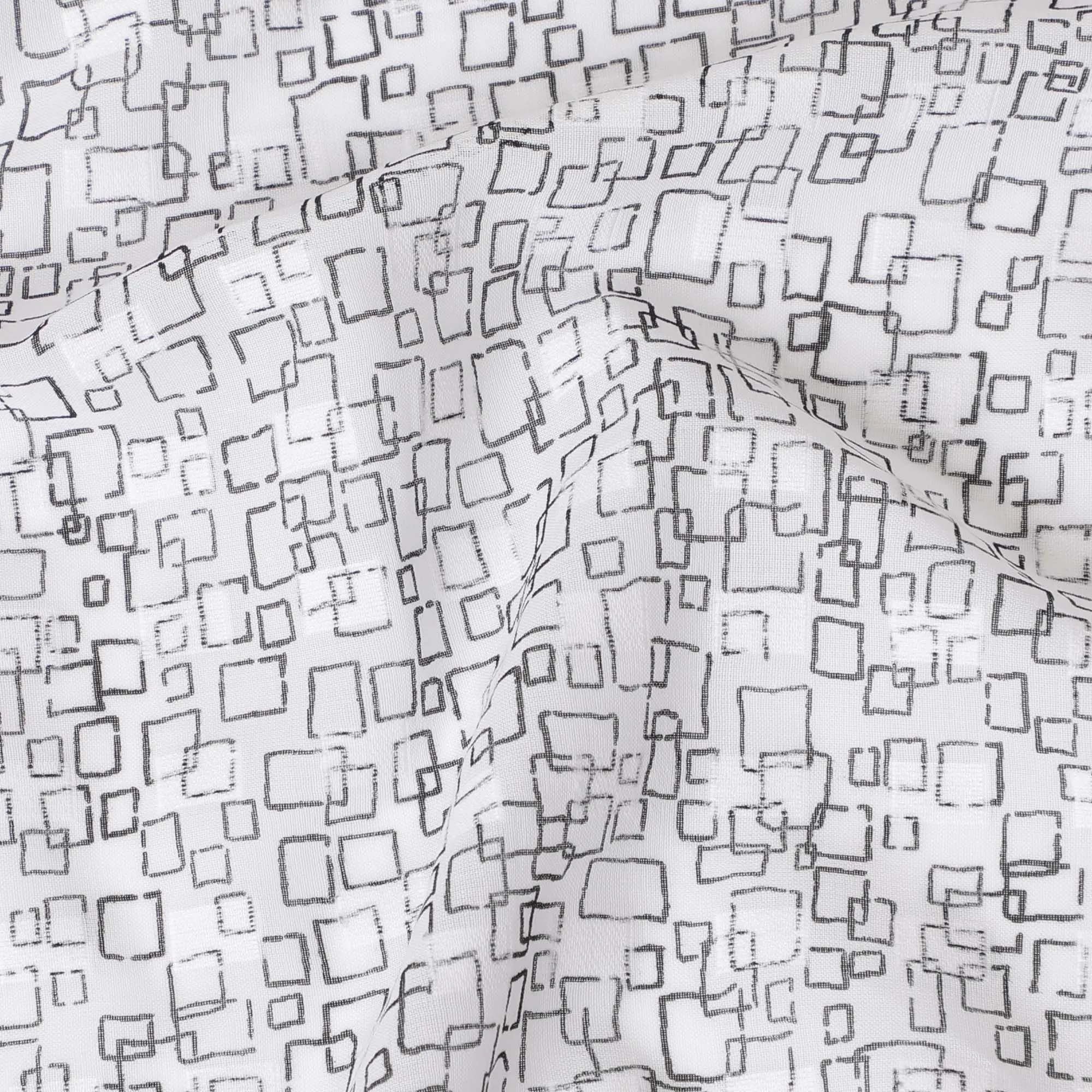 White uragiri cotton voile fabric with same tone jacquard having black print in geometric design-D17041