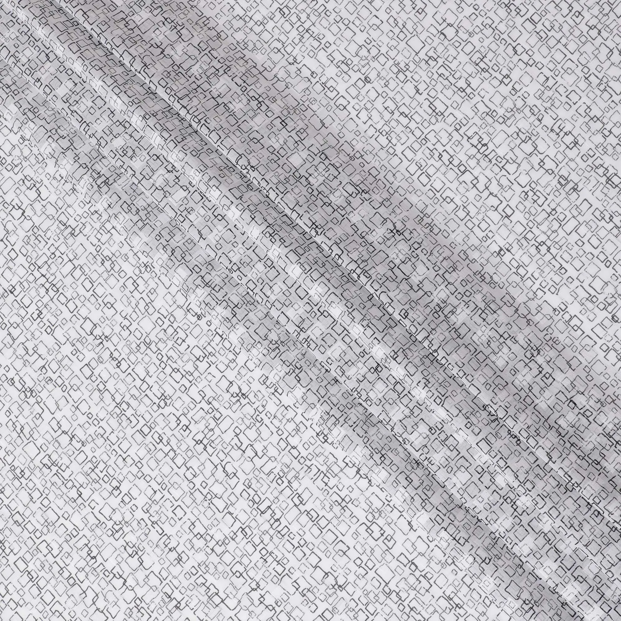 White uragiri cotton voile fabric with same tone jacquard having black print in geometric design-D17041