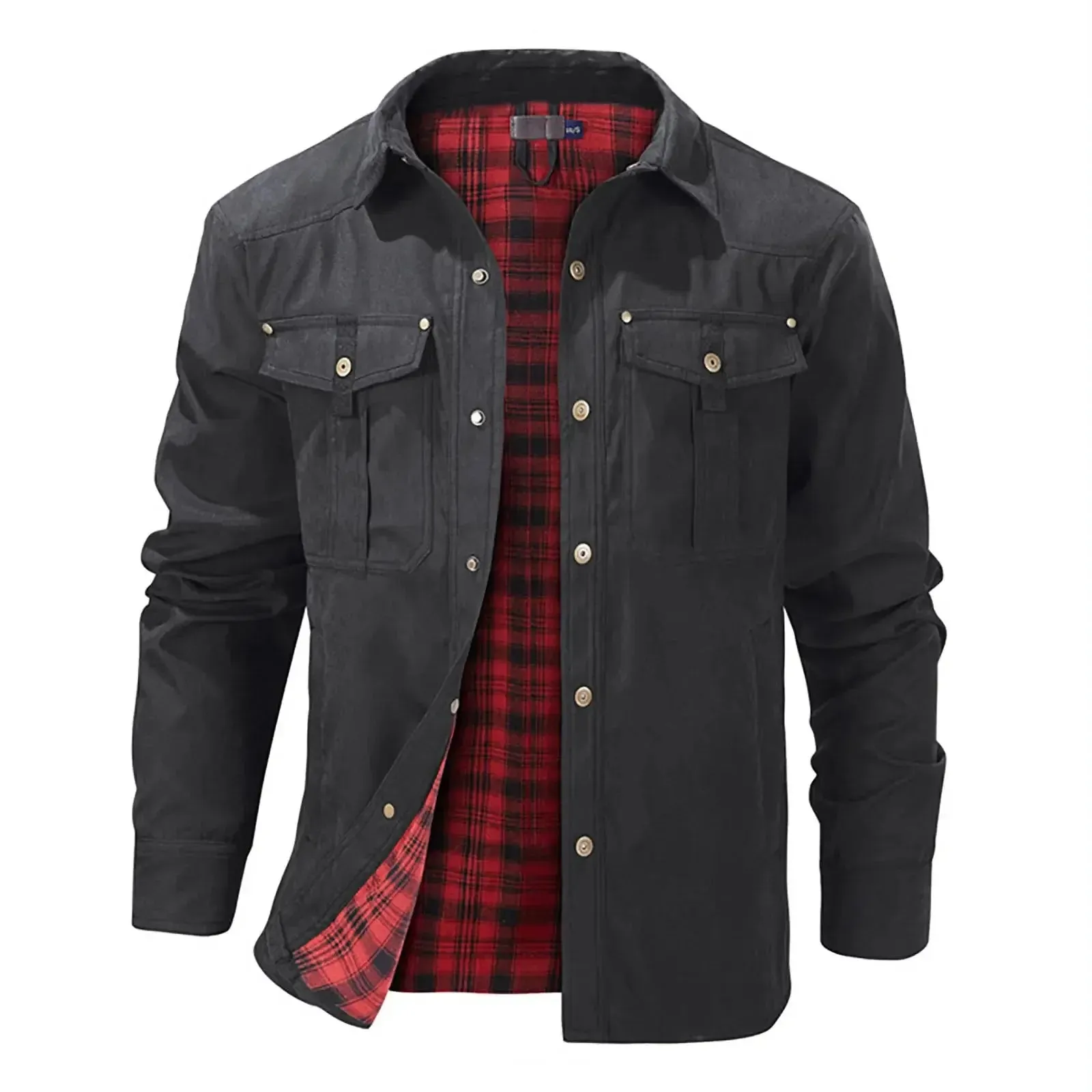 Winter Men'S Bomber Jacket High-Quality Male Plaid Flannel Jacket Men'S Lapel Thick Warm Cargo Jackets Coats Streetwear Outfits