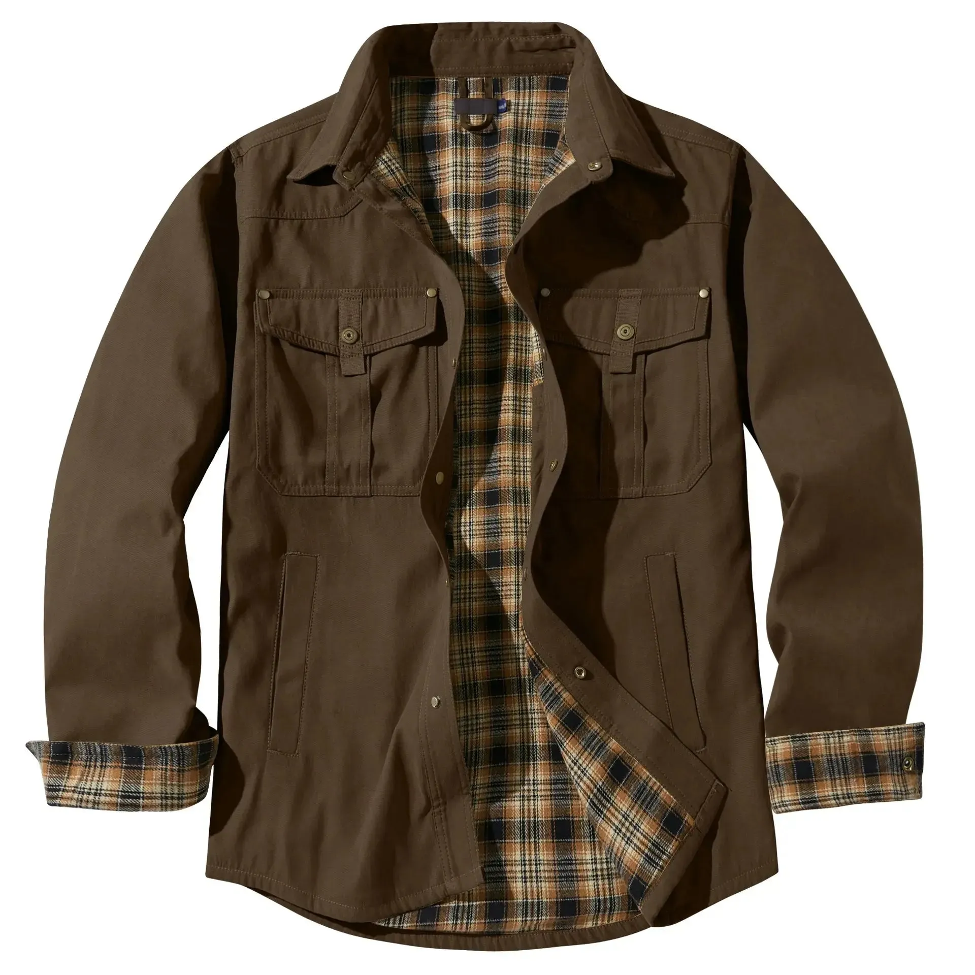 Winter Men'S Bomber Jacket High-Quality Male Plaid Flannel Jacket Men'S Lapel Thick Warm Cargo Jackets Coats Streetwear Outfits