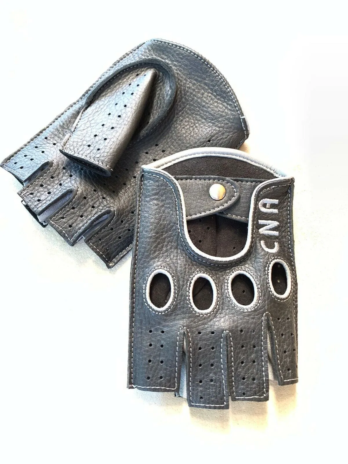 Women's Half Finger Personalized Gloves Black Deerskin Fingerless for Driving
