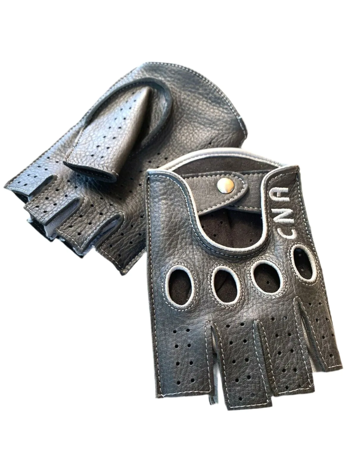 Women's Half Finger Personalized Gloves Black Deerskin Fingerless for Driving