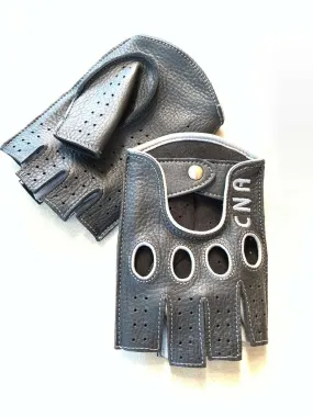 Women's Half Finger Personalized Gloves Black Deerskin Fingerless for Driving